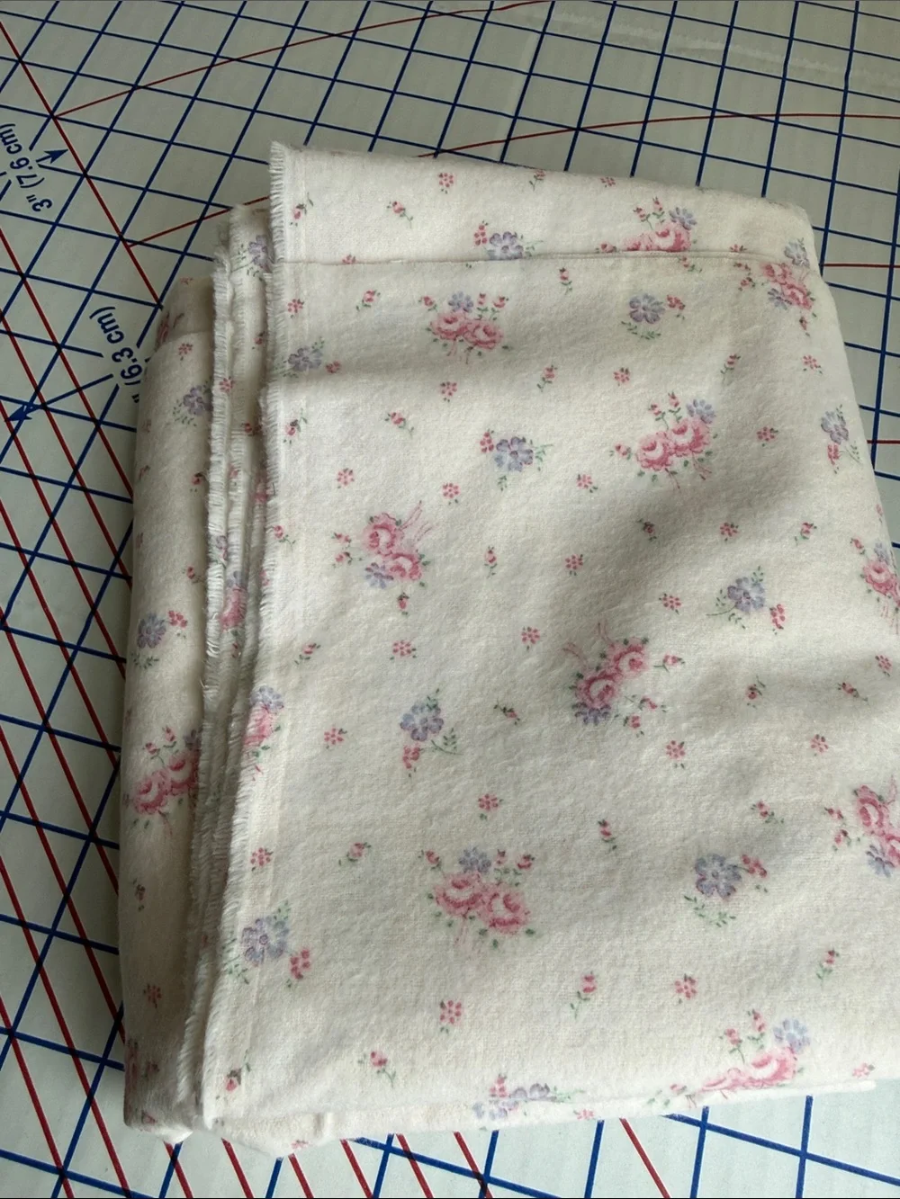 Vintage Style Floral Flannel Fabric Pink Roses Cottagecore 2 Yards x 44